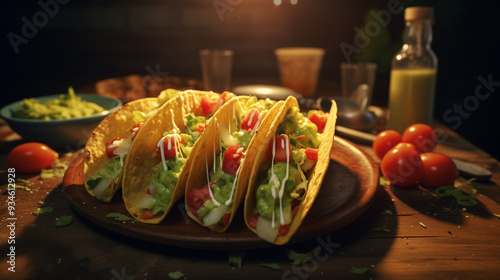 Grilled meat and chicken tacos with vegetables