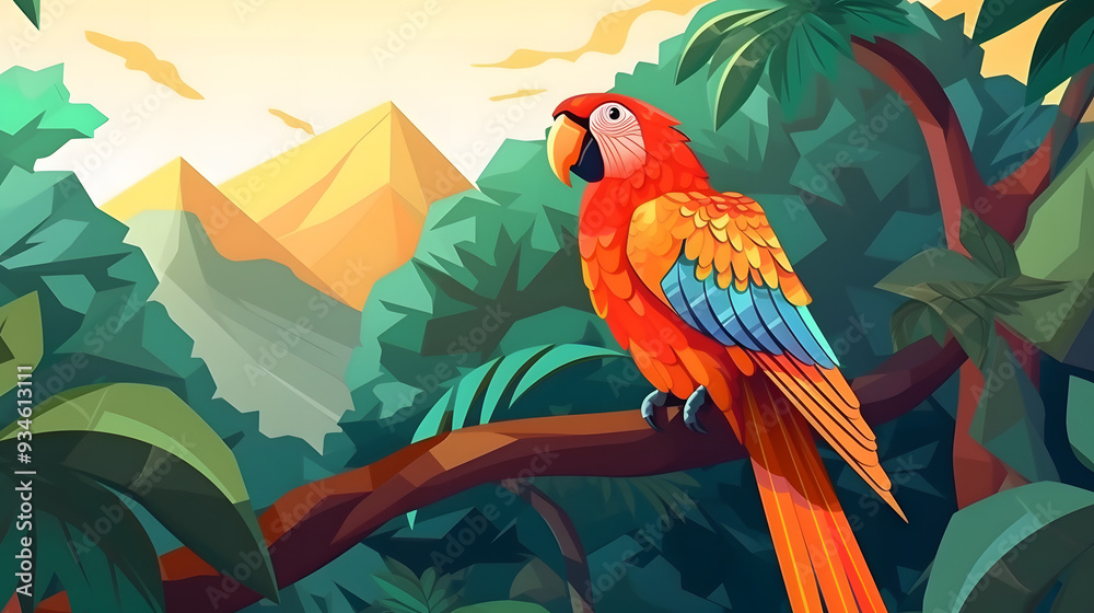 Fototapeta premium Parrot In Nature Illustration Vector