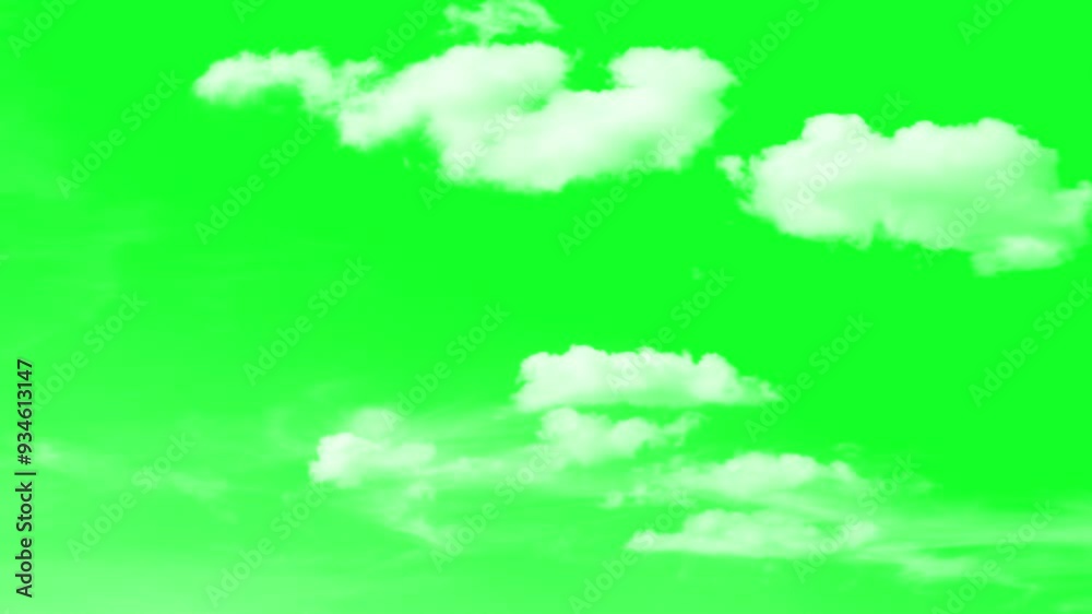 Animated Clouds Moving Fast on Green Screen, white cumulus clouds ...