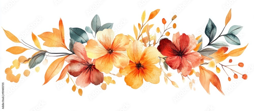 Obraz premium Watercolor floral arrangement featuring autumn leaves