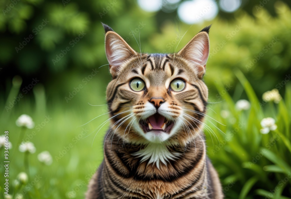 A humorous feline portrait capturing a tabby cat’s astonished reaction, set against a monochrome soft green setting. A humorous feline portrait capturing a tabby cat’s astonished reaction, set against a monochrome soft green setting.