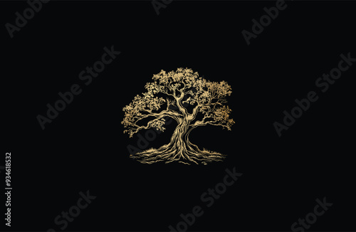 Golden oak tree vintage design vector illustration