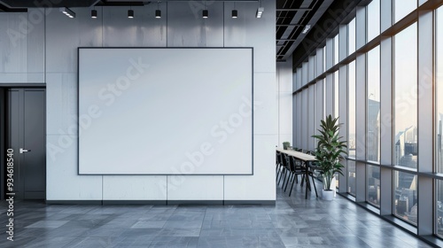 White blank wall poster mockup in a modern office
