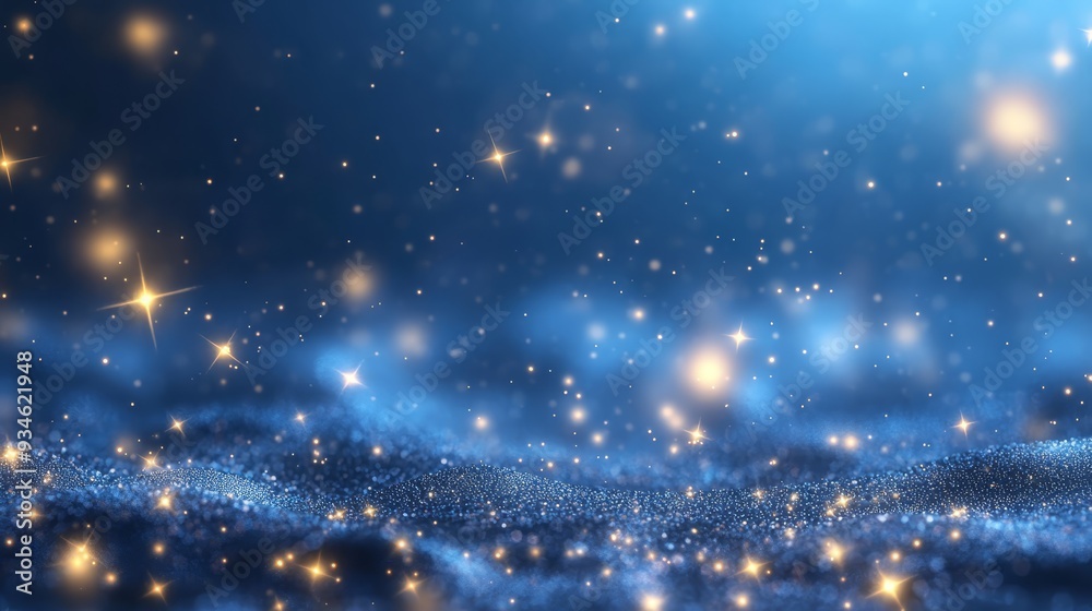 Abstract Blue Background with Golden Glowing Lights and Bokeh Effects Abstract Blue Background with Golden Glowing Lights and Bokeh Effects