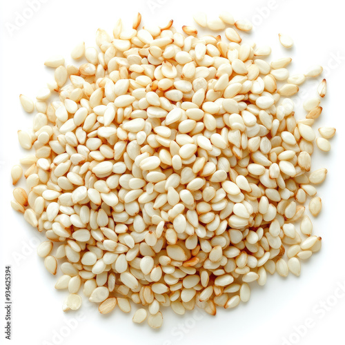 Close-Up of White Sesame Seeds on a Solid White Background