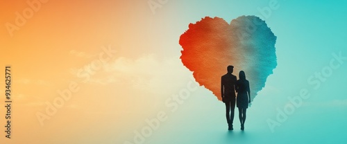 Vibrant abstract background depicting business growth with a traveling couple in a serene environment, natural lighting, copy space photo