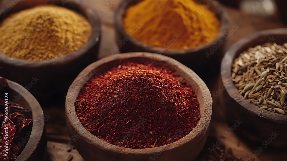 Close-up of Traditional Middle Eastern Spices on Rustic Wooden Table Close-up of Traditional Middle Eastern Spices on Rustic Wooden Table