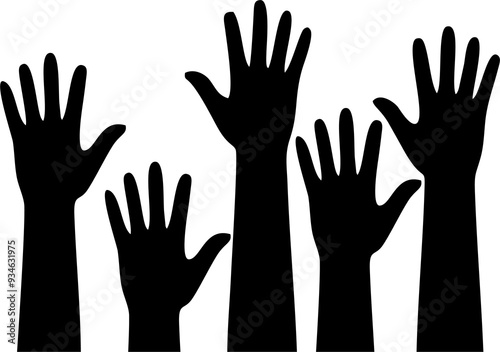 Raised Hand Gesture icons. No racism flat vector isolated on transparent background. Volunteers and charity work people ready and available to help and contribute Positive business service