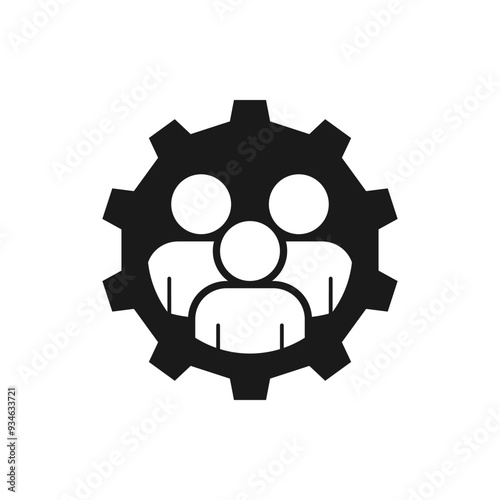 People with cogwheel. Teamwork management icon flat style isolated on white background. Vector illustration