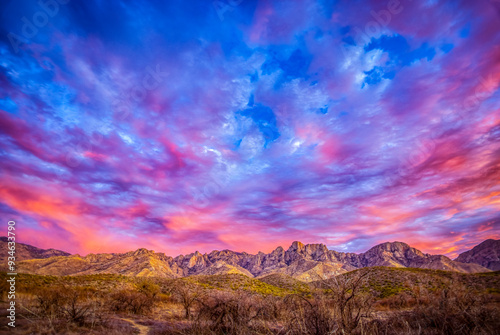 USA, Arizona, Tucson. Sunset on Catalina Mountains. 
