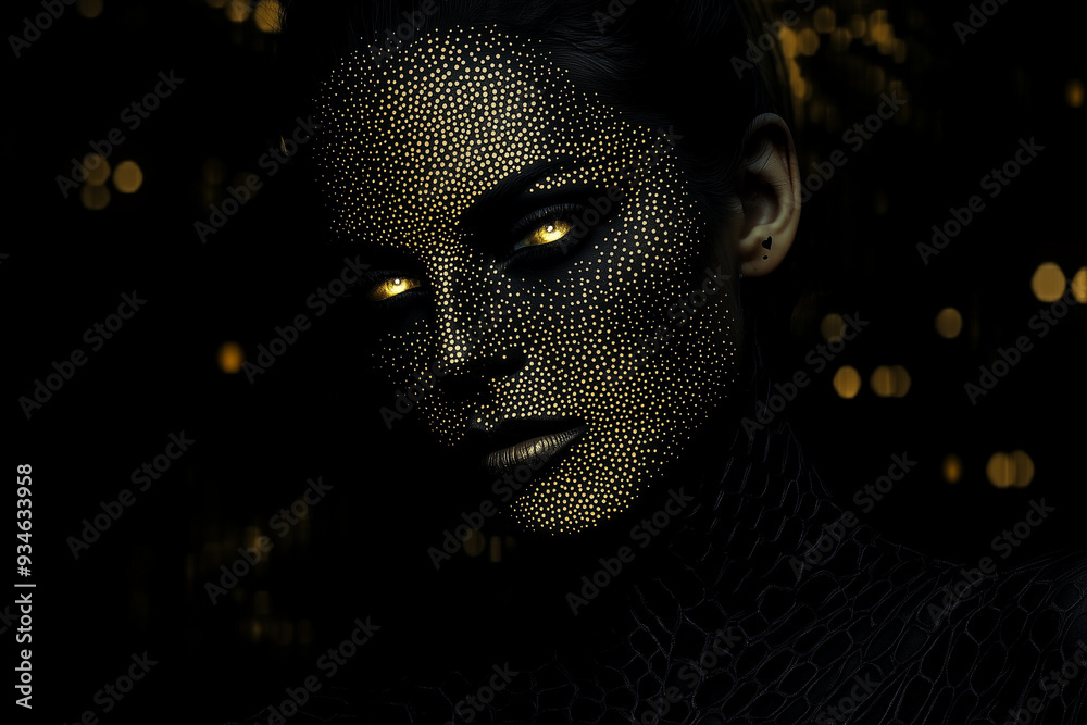Mysterious Woman with Glowing Eyes in the Dark Mysterious Woman with Glowing Eyes in the Dark