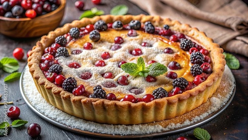 Freshly baked hot berry pie with golden crust and sugar topping, delicious homemade dessert