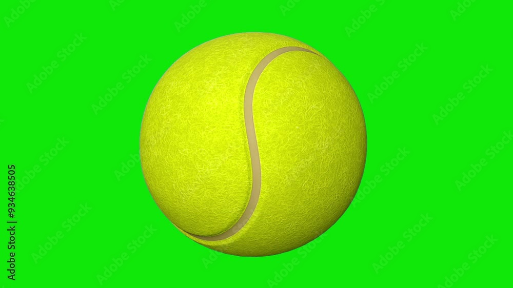 Tennis Ball - Classic Yellow - Spinning Loop - Slow Motion - Close Up - Green Screen - Realistic 3D animation isolated on chroma key background