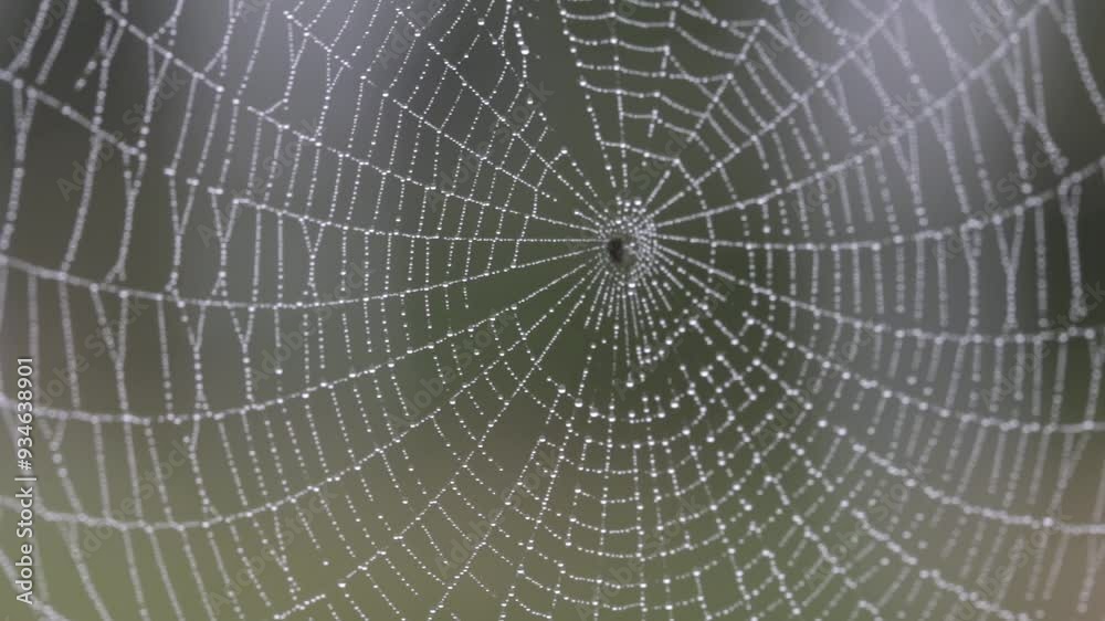 Close up of spiderweb and dew drops moving in the wind Close up of spiderweb and dew drops moving in the wind