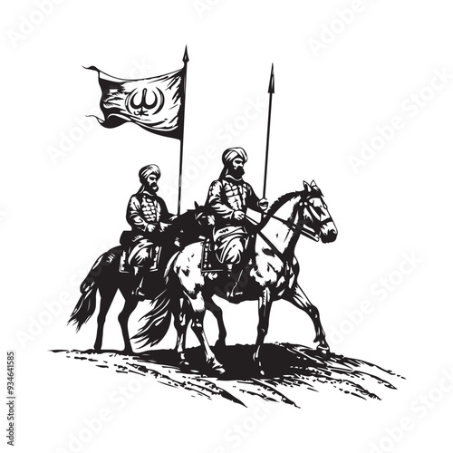 Ottoman cavalry illustration. Cavalry Heroes Ottoman Turkish Army Stock Illustration isolated on white background