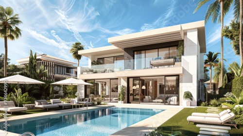 Wallpaper Mural Modern Villa with Pool and Lush Landscaping Torontodigital.ca