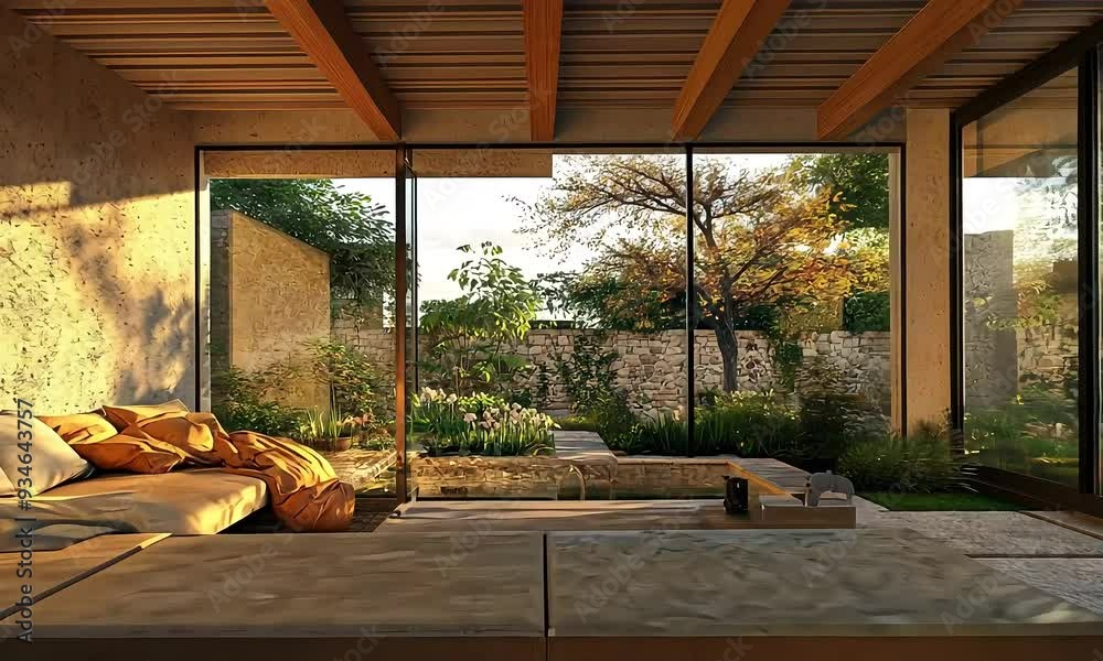 Modern Sunlit Living Room Overlooking Garden with ai generated.
Modern Sunlit Living Room Overlooking Garden with ai generated.