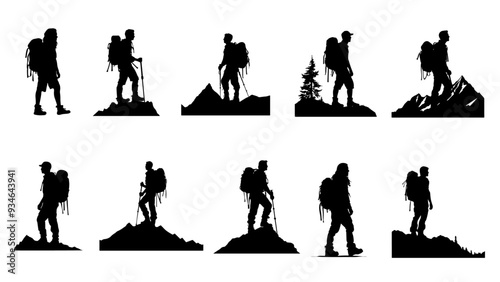 hiker mountain climber adventure silhouette for logo