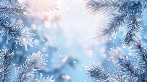 Winter Wonderland: Frozen Pine Branches in a Snowy Forest