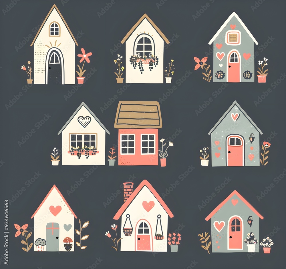 set of cute houses cartoon, icons vector illustration clipart element, prnt, business, workart set of cute houses cartoon, icons vector illustration clipart element, prnt, business, workart