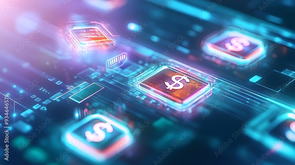 Digital Dollar Currency Icon - Neon Lights Digital Dollar Currency Icon - Neon Lights