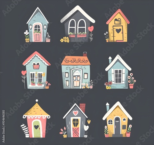 set of cute houses cartoon, icons vector illustration clipart element, prnt, business, workart photo