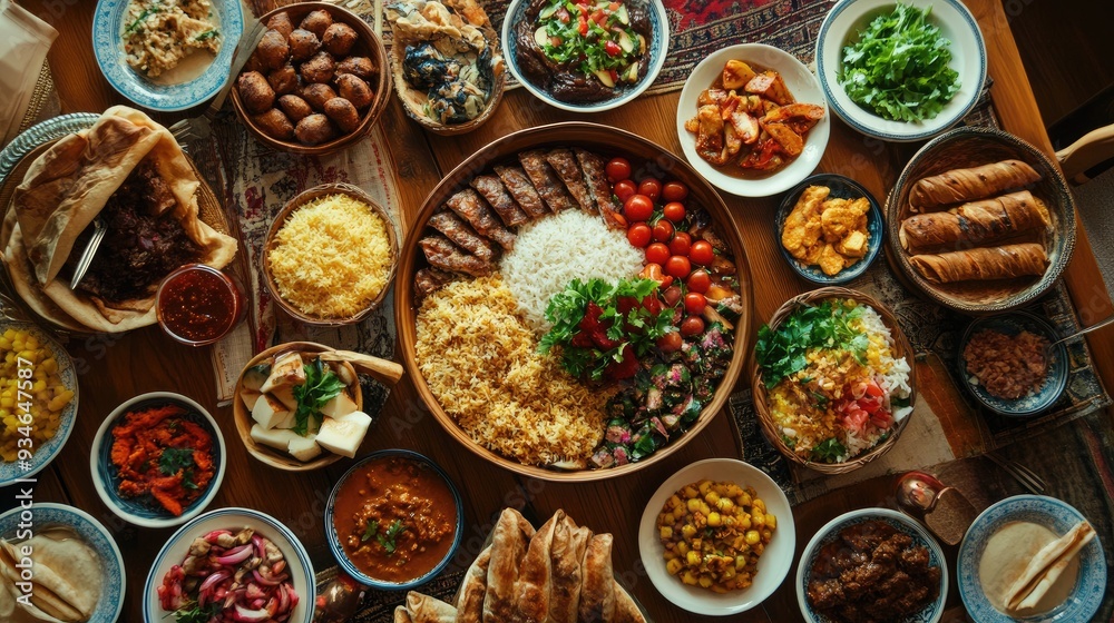 Traditional Muslim food in a Halal kitchen, emphasizing Islamic food culture. Traditional Muslim food in a Halal kitchen, emphasizing Islamic food culture.