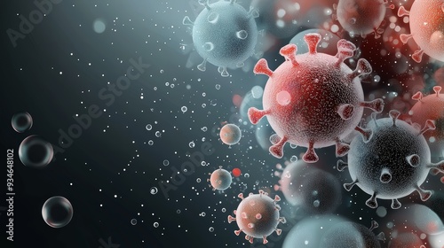 Digital illustration of virus particles highlighting the complexity of microorganisms in a dynamic environment.