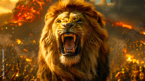 The lion is roaring on the mountain.