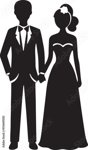 Wallpaper Mural wedding bride couple vector silhouette , wedding couple dress, wedding couple clipart, cartoon, wedding reception in white background Torontodigital.ca