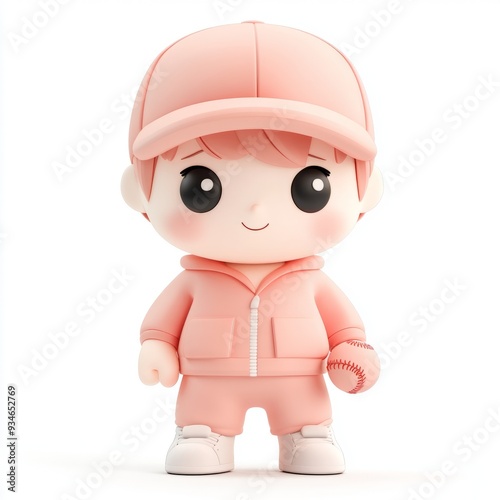 Kawaii Clay Boy Baseball Player Icon - 3D Blender Model, Pastel Colors, Isolated