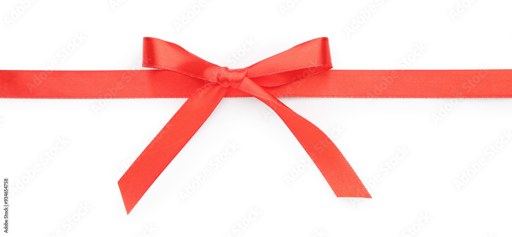 Red ribbon with bow isolated on white, top view Red ribbon with bow isolated on white, top view