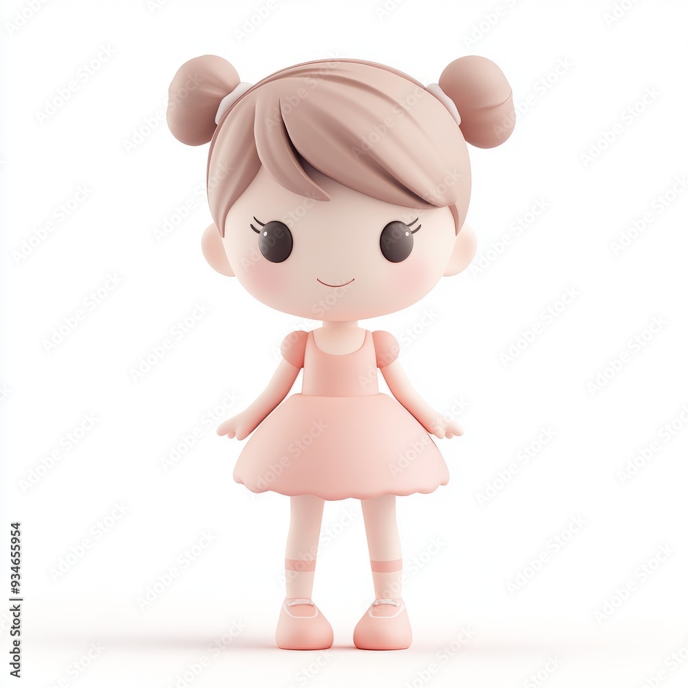 Kawaii Clay Girl Ballet Dancer 3D Icon - Retro Colors, Isolated Kawaii Clay Girl Ballet Dancer 3D Icon - Retro Colors, Isolated
