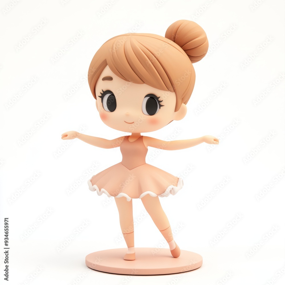 Kawaii Clay Girl Dancing Ballet: Retro Colors 3D Icon - Blender Rendered