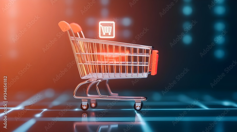 Online Shopping Cart Icon on Futuristic Background Online Shopping Cart Icon on Futuristic Background
