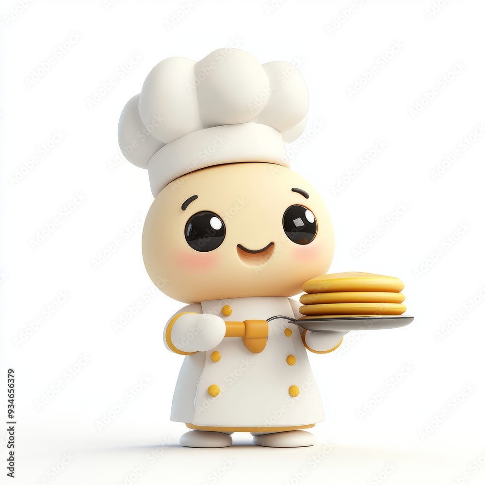 Cute Clay Chef Flipping Pancakes - Kawaii 3D Icon Cute Clay Chef Flipping Pancakes - Kawaii 3D Icon