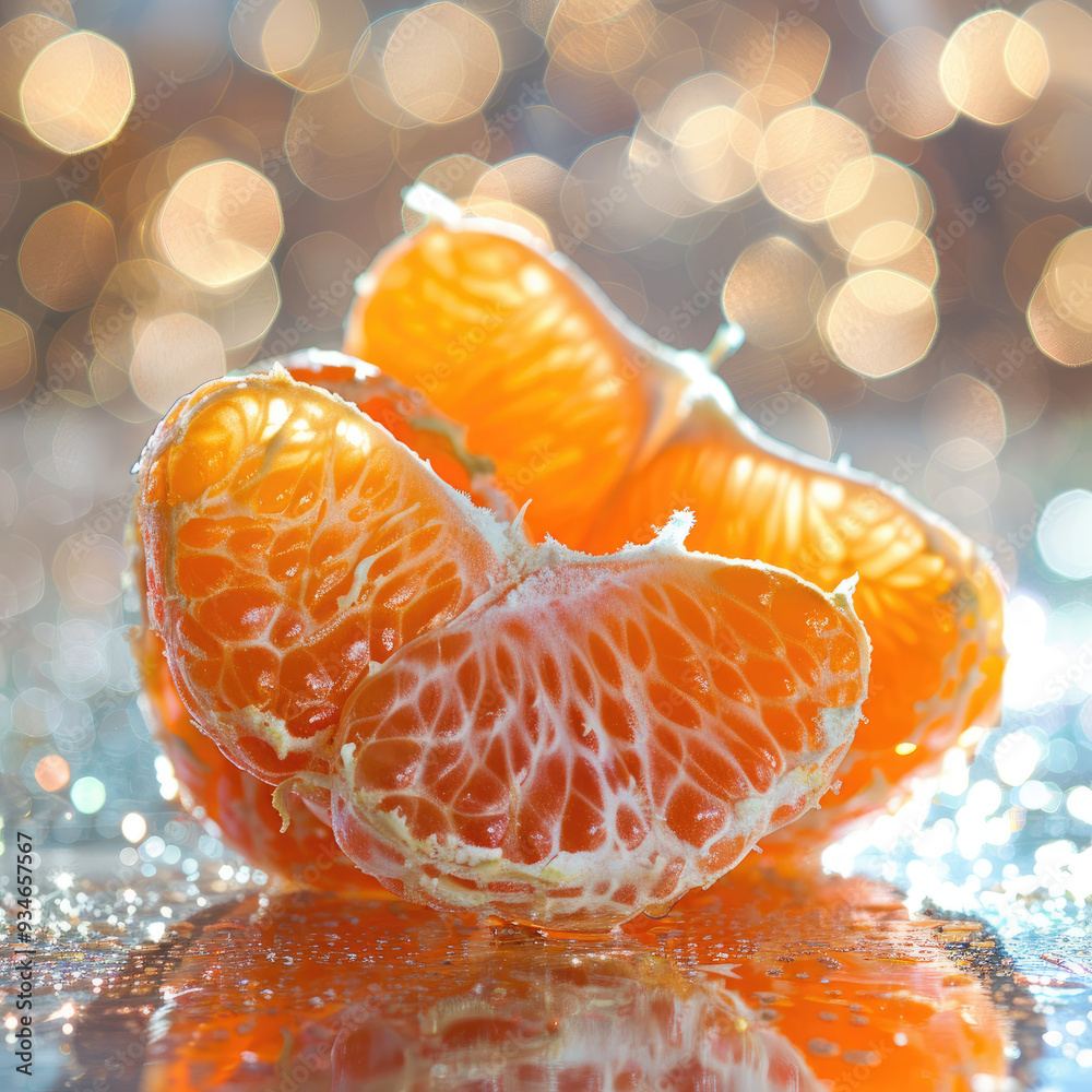 Tangerine Slices with Peel Still Attached Showcasing Vibrant Colors in a Refreshing Image Tangerine Slices with Peel Still Attached Showcasing Vibrant Colors in a Refreshing Image