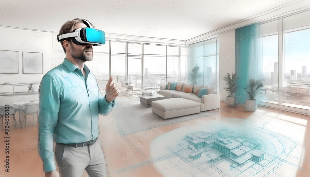 Virtual Reality for Real Estate and Interior Design Visualization. VR AR Goggles, Headset, Glasses. Virtual Reality for Real Estate and Interior Design Visualization. VR AR Goggles, Headset, Glasses.