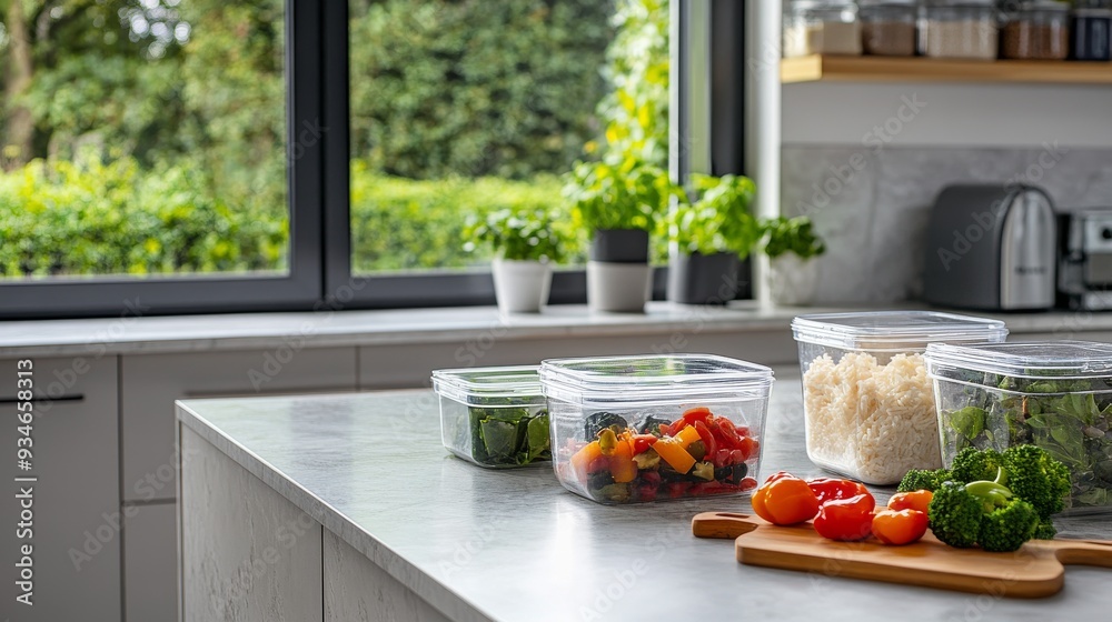 Kitchen Counter with Meal Prep Containers