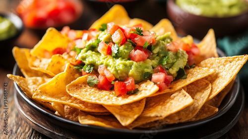 Crispy Tortilla Chips With Melted Cheese, Guacamole, and Pico De Gallo