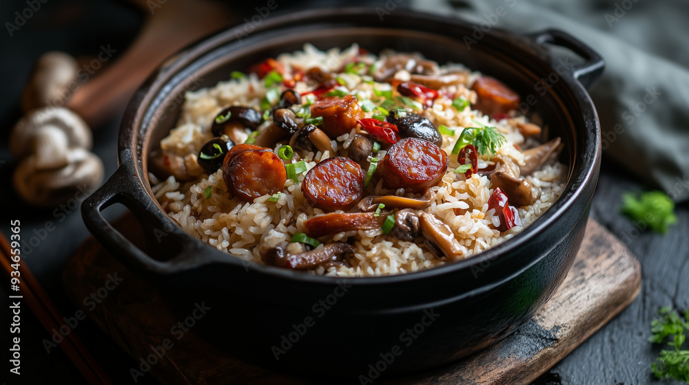 Fragrant Cantonese Claypot Rice With Lap Cheong and Mushrooms Fragrant Cantonese Claypot Rice With Lap Cheong and Mushrooms
