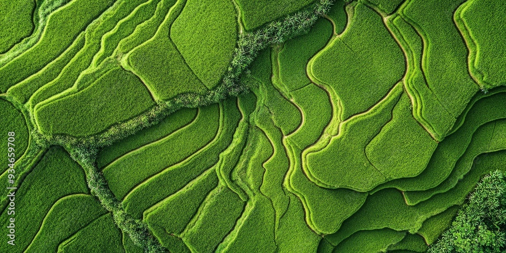Aerial View: Vibrant Green Terraced Rice Fields Aerial View: Vibrant Green Terraced Rice Fields
