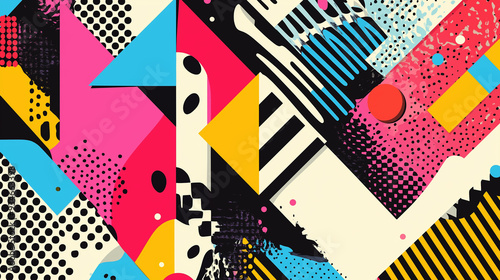 Bold Retro Geometric Patterns Background with Bright Contrasting Colors for Vibrant 80s and 90s Themes