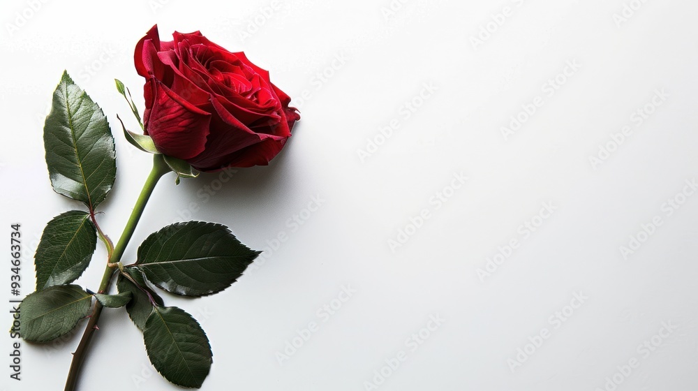 Fototapeta premium Single Red Rose on White Background