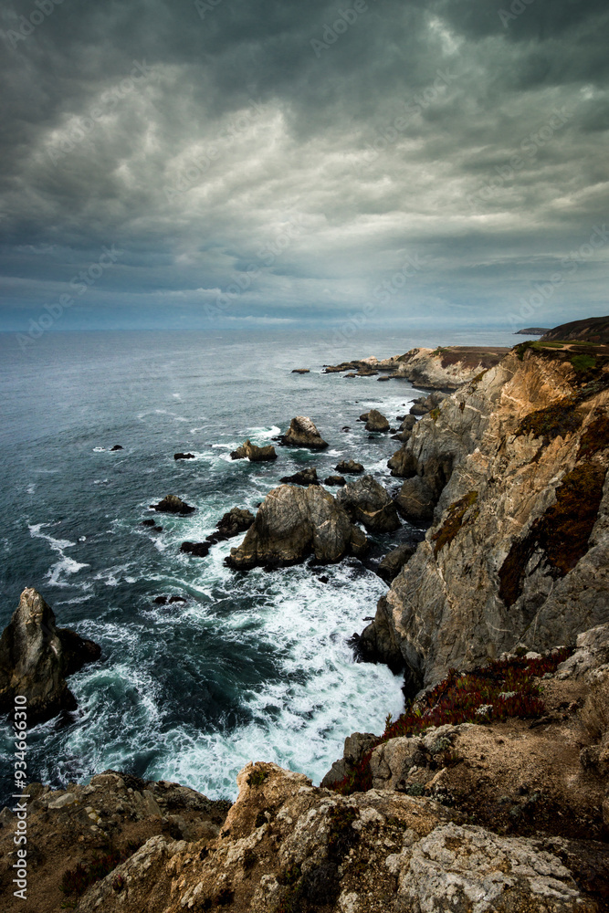 USA, California. Clouds approaching the cliffs and surging waves at Bodega Head, Sonoma Coast State Beach (Large format sizes available) USA, California. Clouds approaching the cliffs and surging waves at Bodega Head, Sonoma Coast State Beach (Large format sizes available)