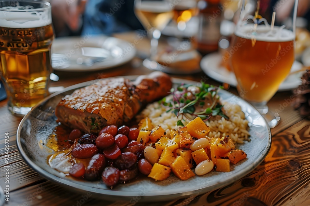 Close-Up of Traditional Bavarian Meal with Beer at Oktoberfest Festival in Munich Close-Up of Traditional Bavarian Meal with Beer at Oktoberfest Festival in Munich