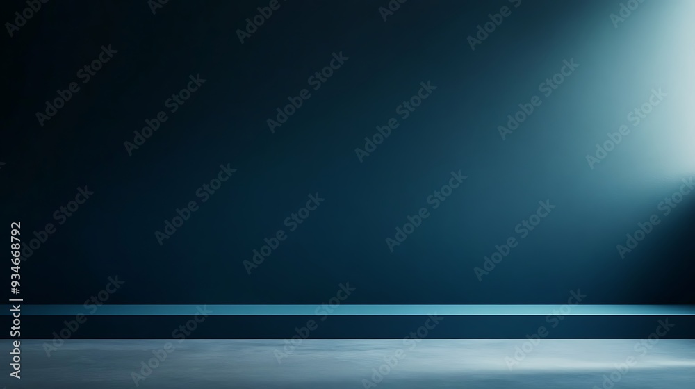 A simple blue platform against a dark blue background with a soft, diffused light source in the top right corner.