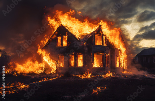 The house in the fire has been completely destroyed