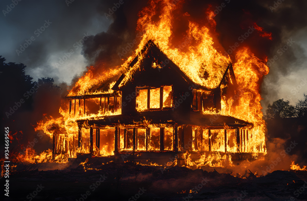 The house in the fire has been completely destroyed The house in the fire has been completely destroyed