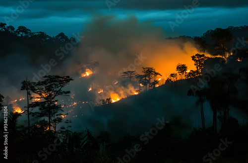 Forest fire, trees burned downForest fire, trees burned down photo